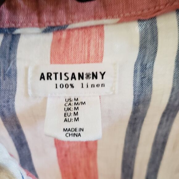 Artisan NY striped linen half button up blouse M - Picture 3 of 4
